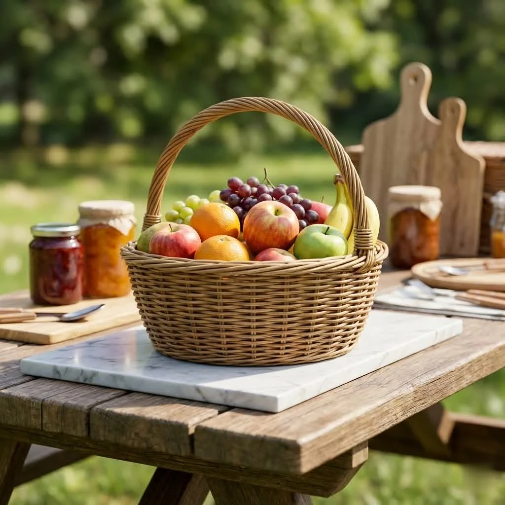 Assortment of fresh fruits in a decorative basket
