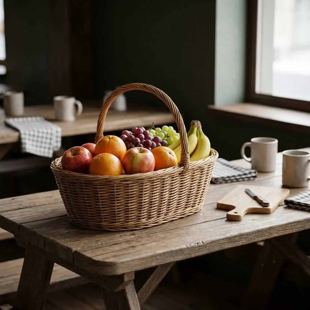 Assortment of fresh fruits in a get well soon basket
