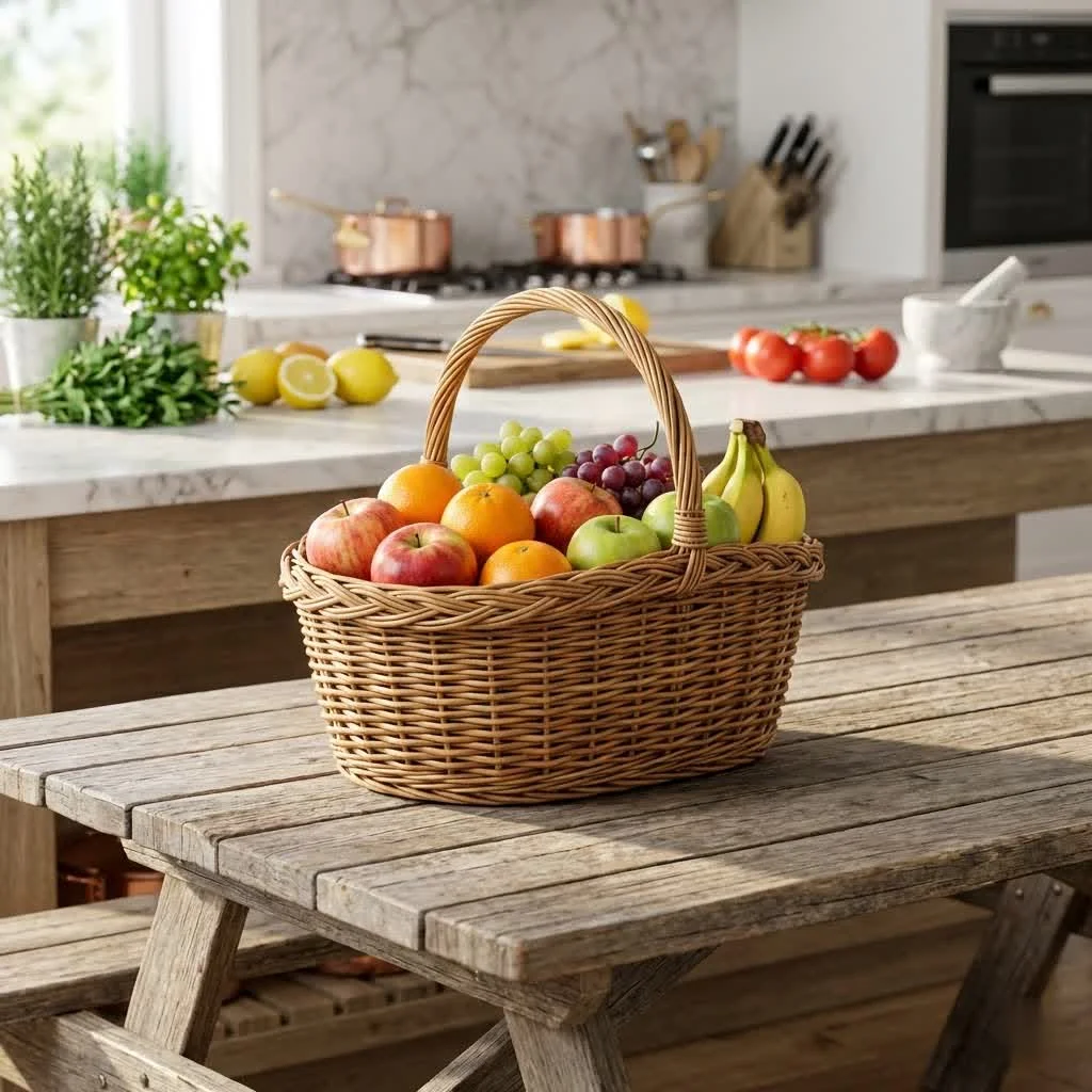 Vibrant Easter fruit basket with fresh produce
