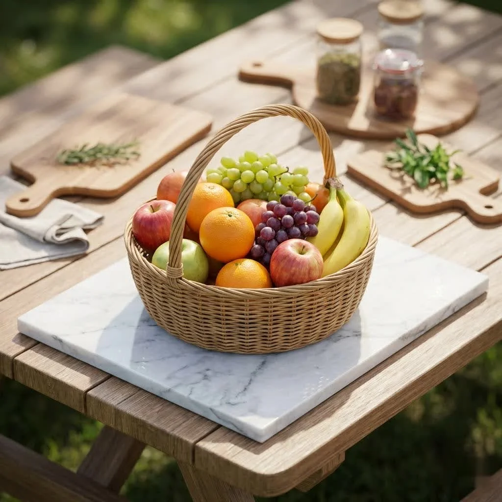 Assortment of dried fruits in a wooden basket