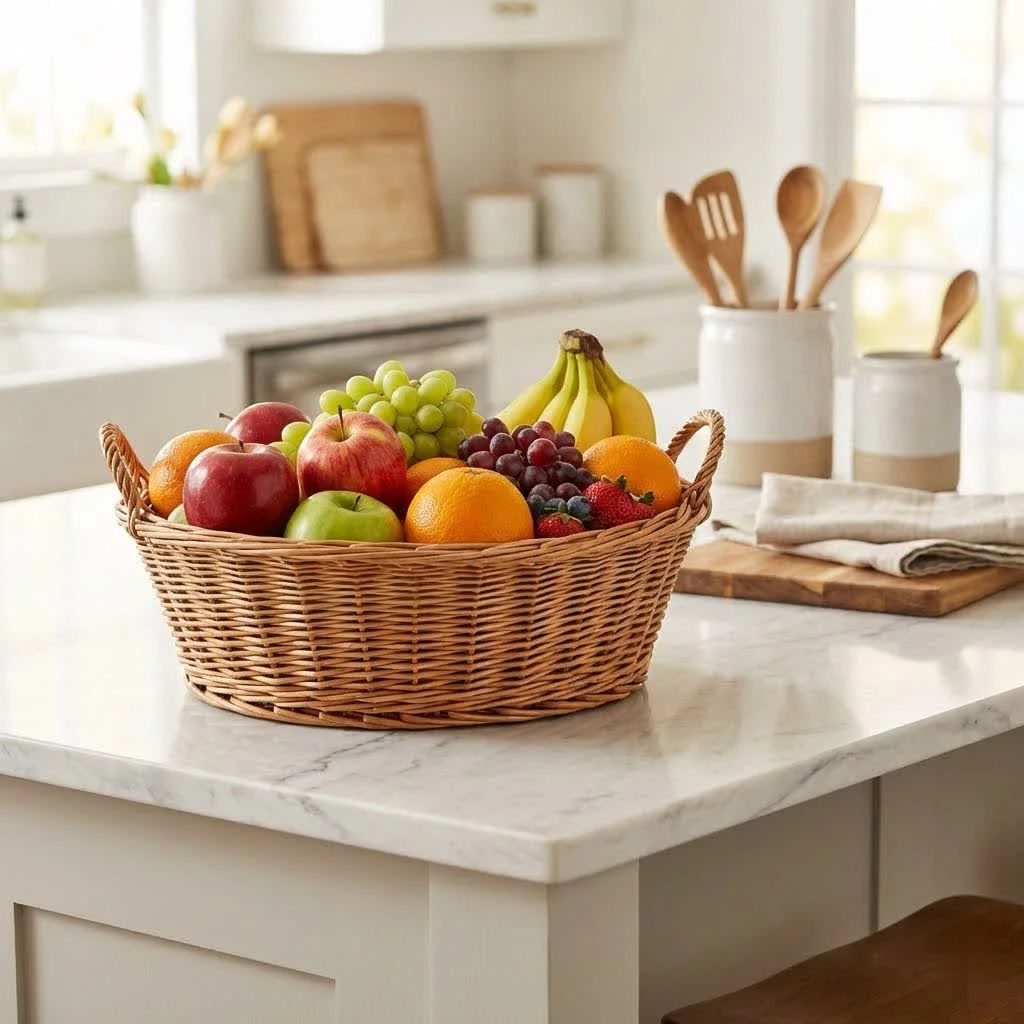 Corner fruit basket in a modern kitchen