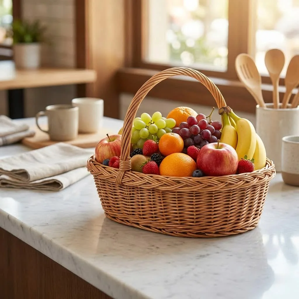 Exotic fruit basket with vibrant tropical fruits